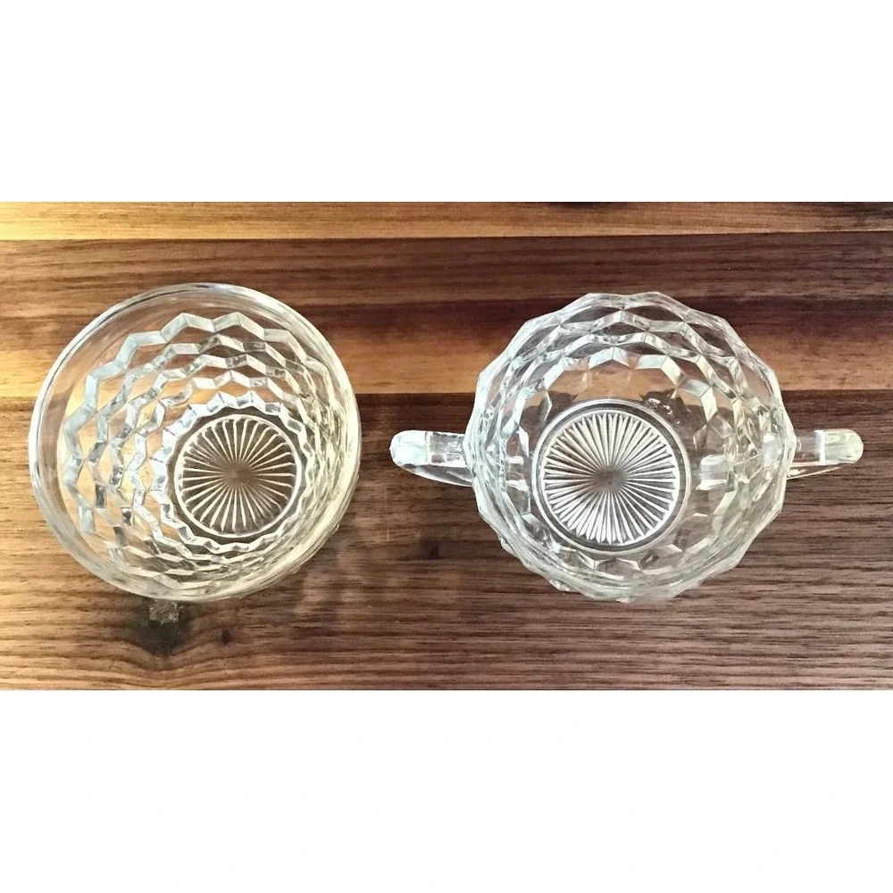 Vintage Fostoria American Clear Glass Creamer & Sugar Bowl Set Trad Mid Century